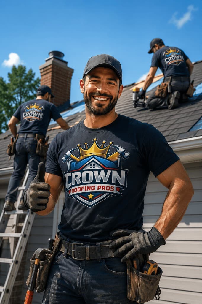 Crown Roofing Pros crew giving a thumbs up on a roofing job